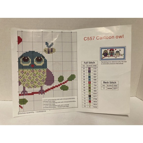 Maydear Stamped Cross Stitch Kit Open Package 11CT Cartoon Owl #C557 - Picture 5 of 5